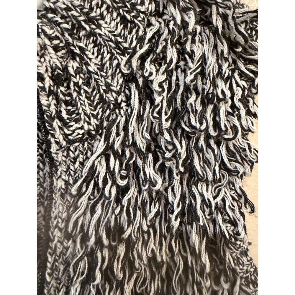 Cache Black White Knit Fringe Vest Sleeveless Turtleneck Zip Front M - Picture 3 of 4